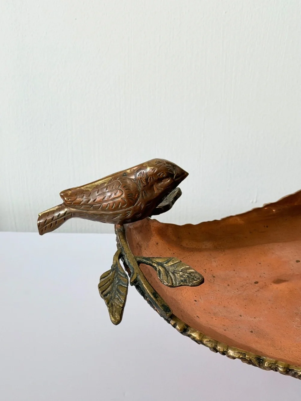 Vintage Copper and Brass Footed Tray Bowl Bird Handles Possibly made in Mexico